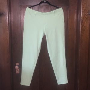 Mint green jeggings.